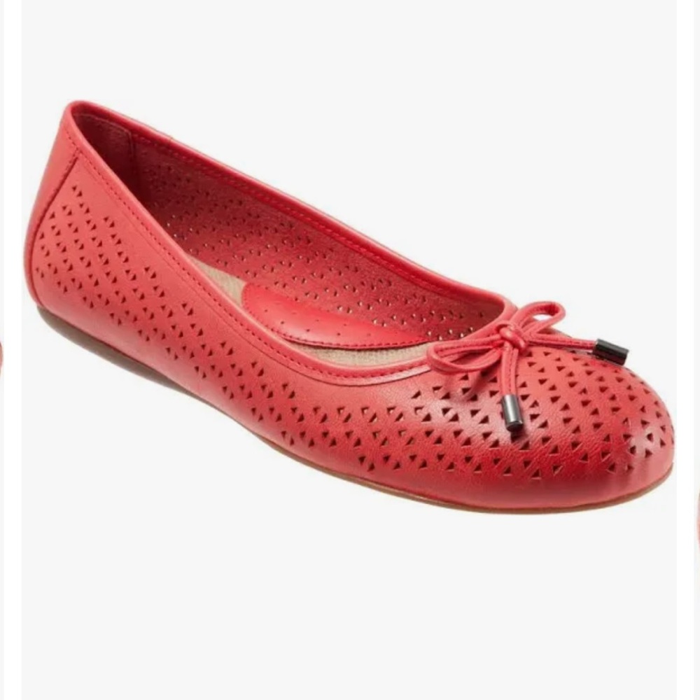 Softwalk Napa Laser S1806-600 Womens Red Leather Slip On Ballet Flats Shoes